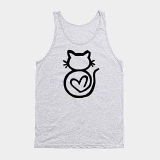 Kitty Heart Outline Black Tank Top